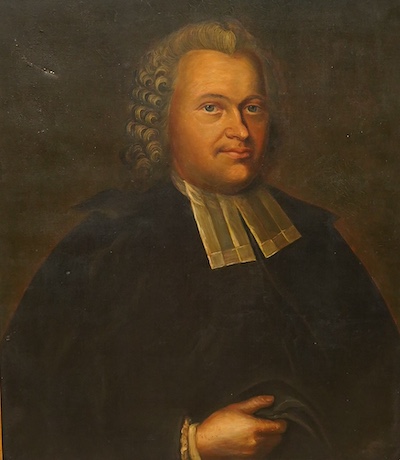 19th century, portrait of a clerical gentleman, inscribed verso ‘Joh Behon, nat a 1738, denat 1818, depict a 1769 of …?’, oil on canvas, 74 x 64cm